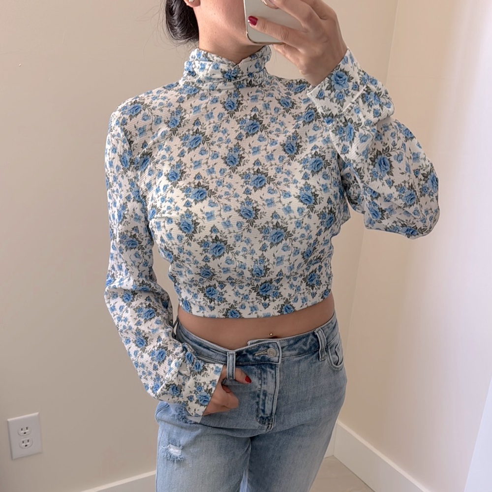 Floral Blue Open Back Top